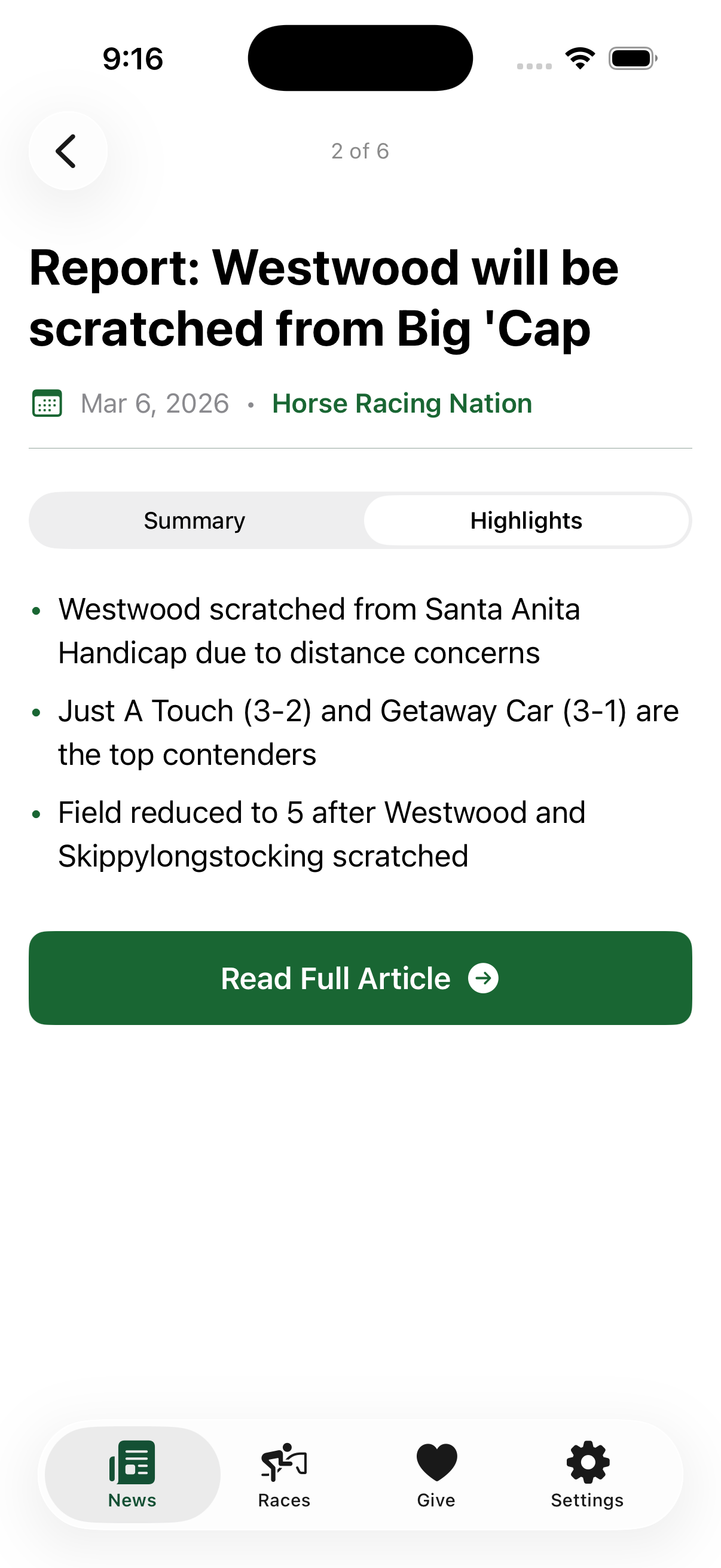 EquiBrief story highlights view